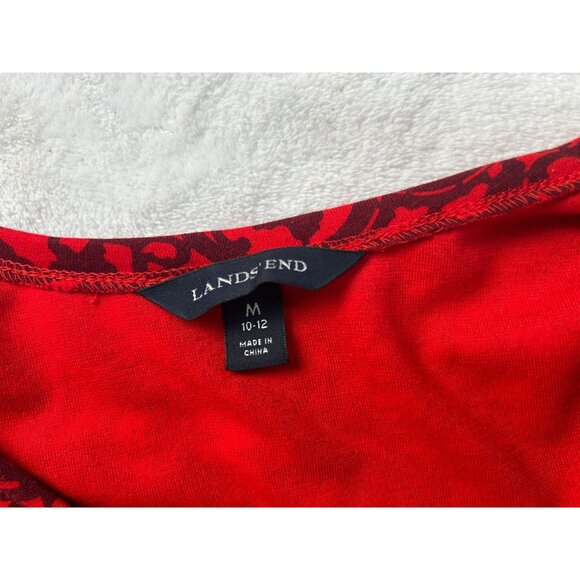 Lands' End Womens Faux Wrap Dress Red Medium 10-12 3/4 Sleeve Knee Length A-Line - Picture 3 of 8
